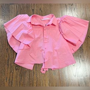 Bubblegum pink Zara cropped button up
